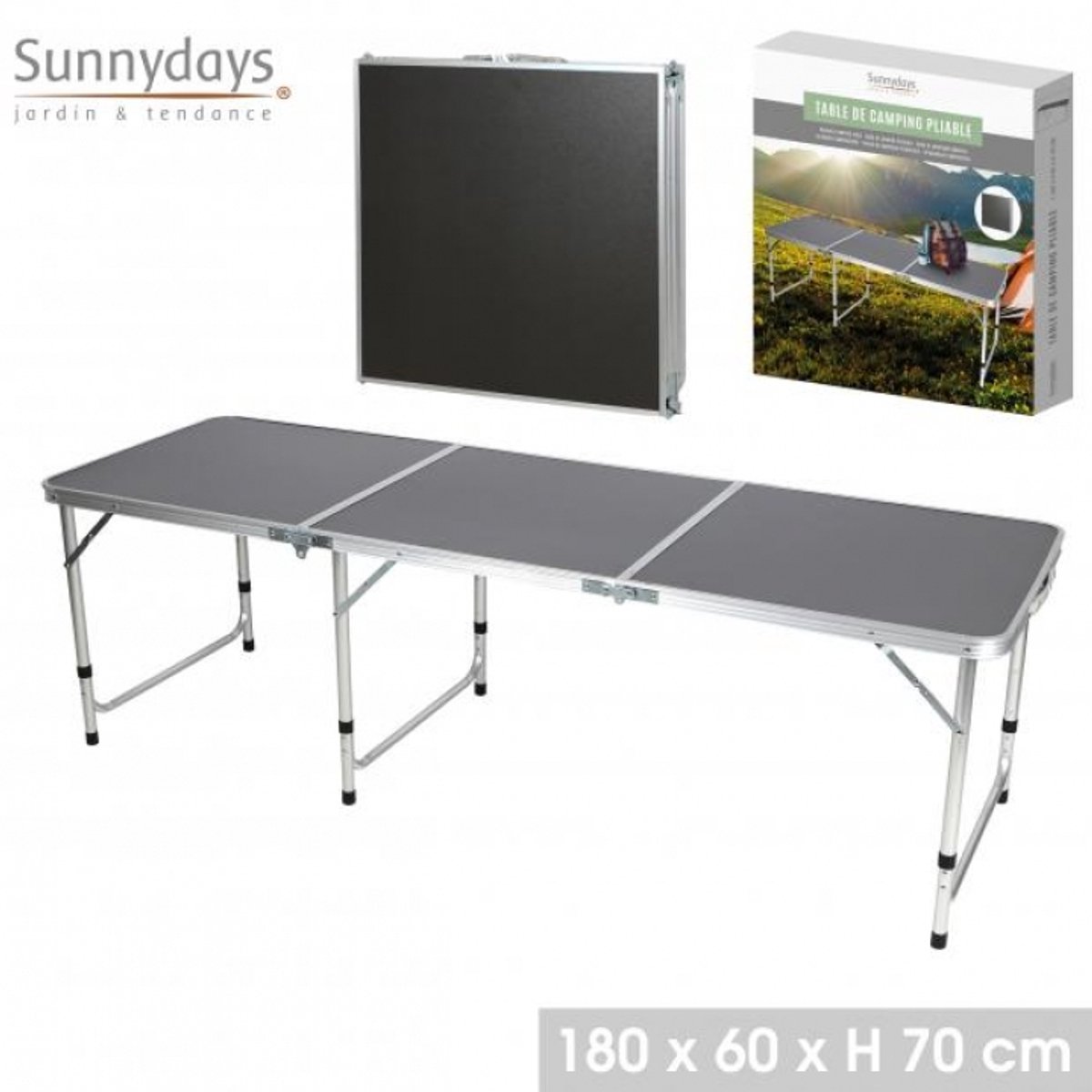 Opvouwbare campingtafel van aluminium 60 x 180 x H70 cm