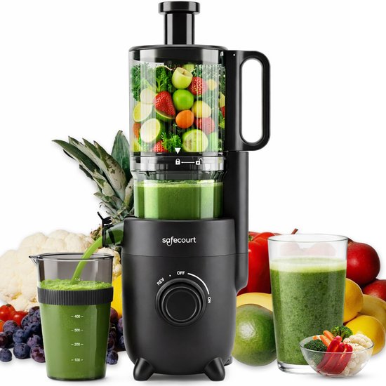 Productafbeelding Safecourt Kitchen Slow Juicer - krachtige motor [Pre-cutter & Cold-press technologie] - eenvoudige reiniging - BPA-vrij - sapcentrifuge Zwart - Beste slowjuicer keuze
