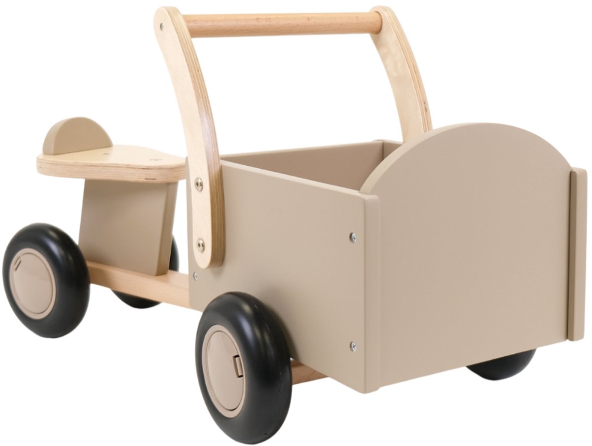 Bandits & Angels Bakfiets Loopfiets Hout Little Rider Beige Sand vanaf 1 jaar - Voor Jongens en Meisjes - Ride-On Houten Bakfiets - Houten Loop Fiets Beige - Geluidsarme Wielen - Kraamcadeau thumbnail 5