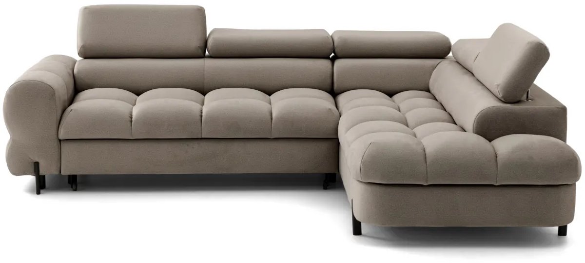 Hoekbank Bowlo- lounge rechts- Taupe- met opbergruimte en slaapfunctie- Hoeksalon met bed