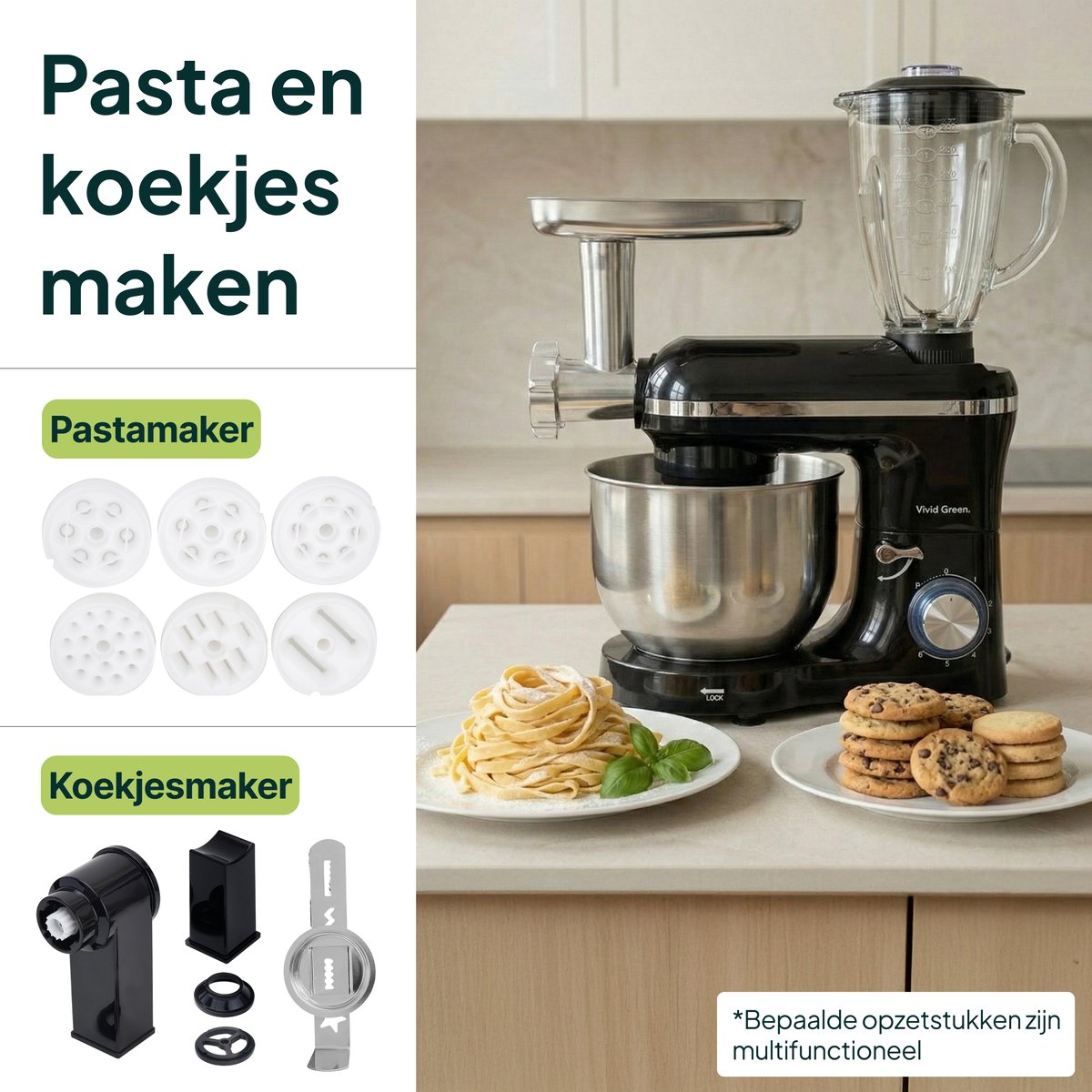 Vivid Green 2000W Keukenmachine 6.2L – 15 accessoires thumbnail 6