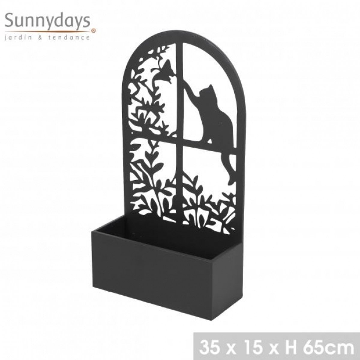"MON JARDIN" Metalen plantenbak met paneel en wandbevestiging 35 x 15 x H65 cm