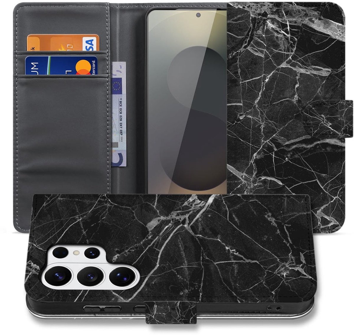 Samsung Galaxy S26 Ultra Bookcase Zwart Marmer Portemonnee Hoesje