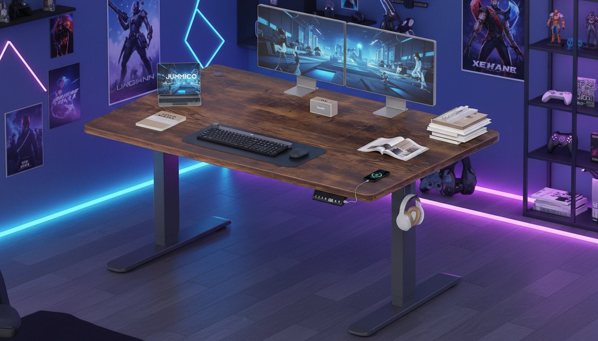 Elektrisch Zit-Sta Bureau 140x70 cm – Casa Velluto Vintage ProDesk XL – In Hoogte Verstelbaar Bureau met USB-aansluiting, Kabelgoot en Ergonomische Sta-Zittafel – Thuiswerk, Kantoor & Gaming – Bruin Vintage