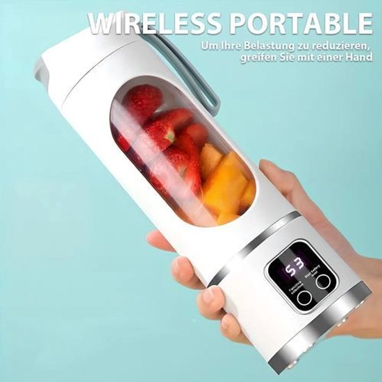 Draagbare blender met USB-aansluiting, geschikt voor het maken van smoothies en crèmes, voorzien van 12 vlijmscherpe messen, een compacte mengbeker van 450 ml en een sapcentrifugefunctie, wit. — afbeelding 4