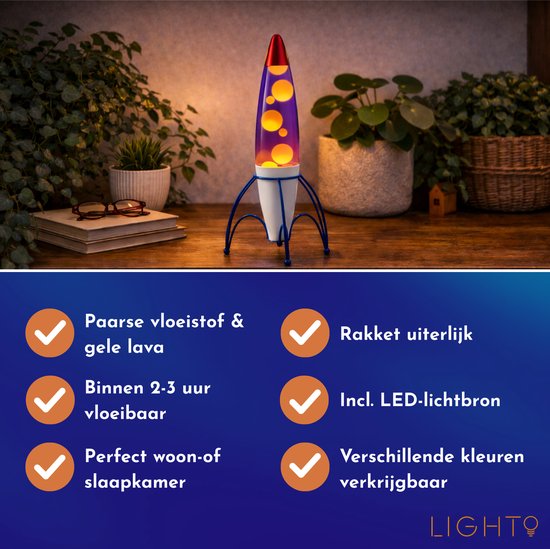Lighto Raket Lavalamp - Paarse Vloeistof met Gele Lava - voor Kinderen van Lighto — afbeelding 5