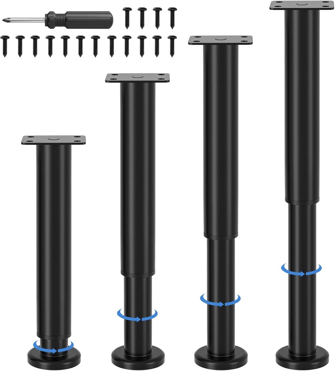 Verstelbare metalen meubelpoten 25-43 cm - 4 stuks, belastbaar tot 450 kg