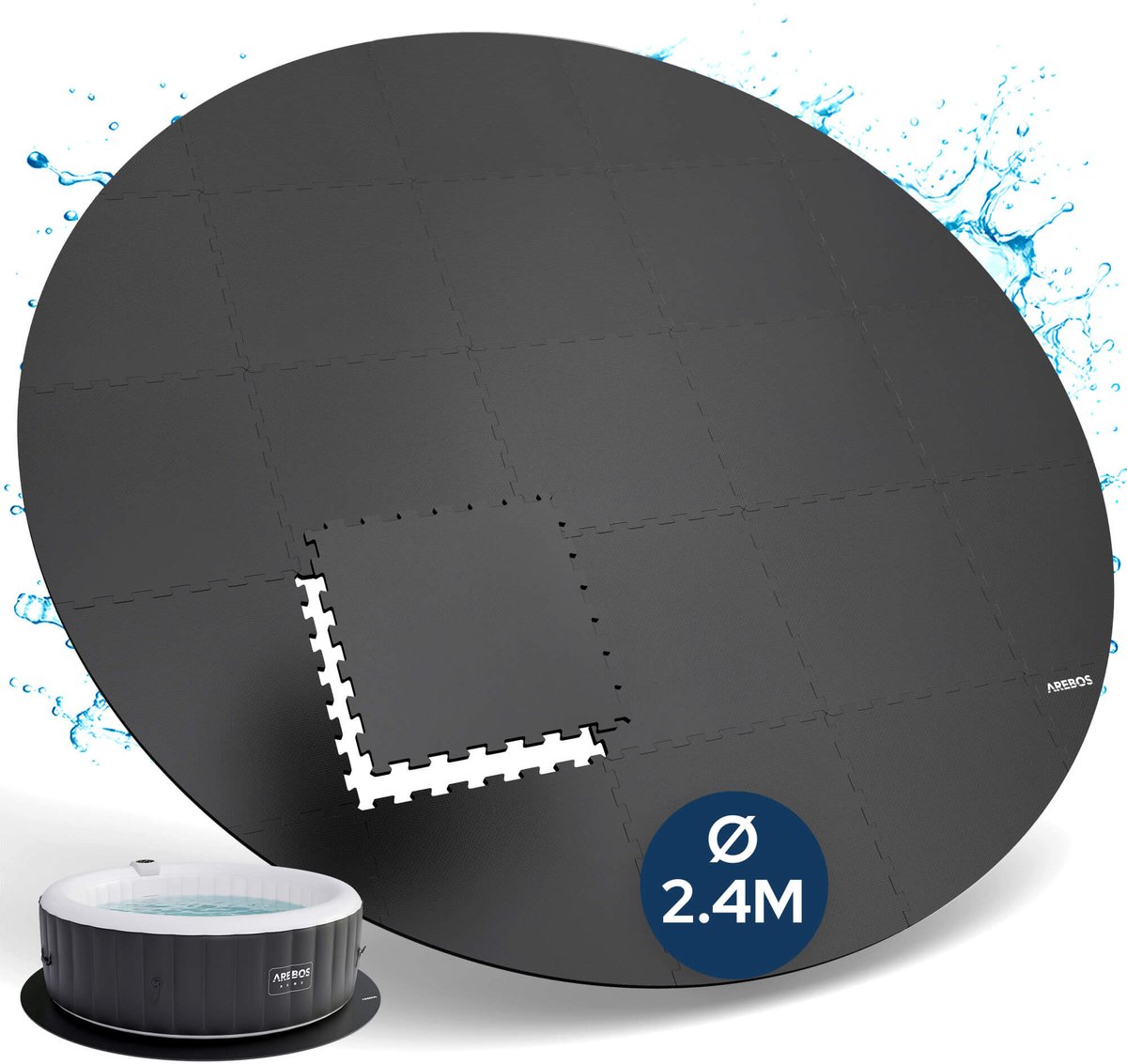 AREBOS Spa Ondermat Ø240 cm EVA 25-delig Antislip Buiten Zwart Set Bodembescherm