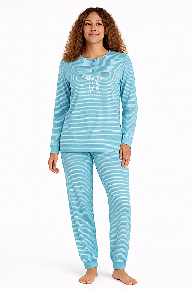 Cocodream Quality Dames pyjama katoen - blue - stripes