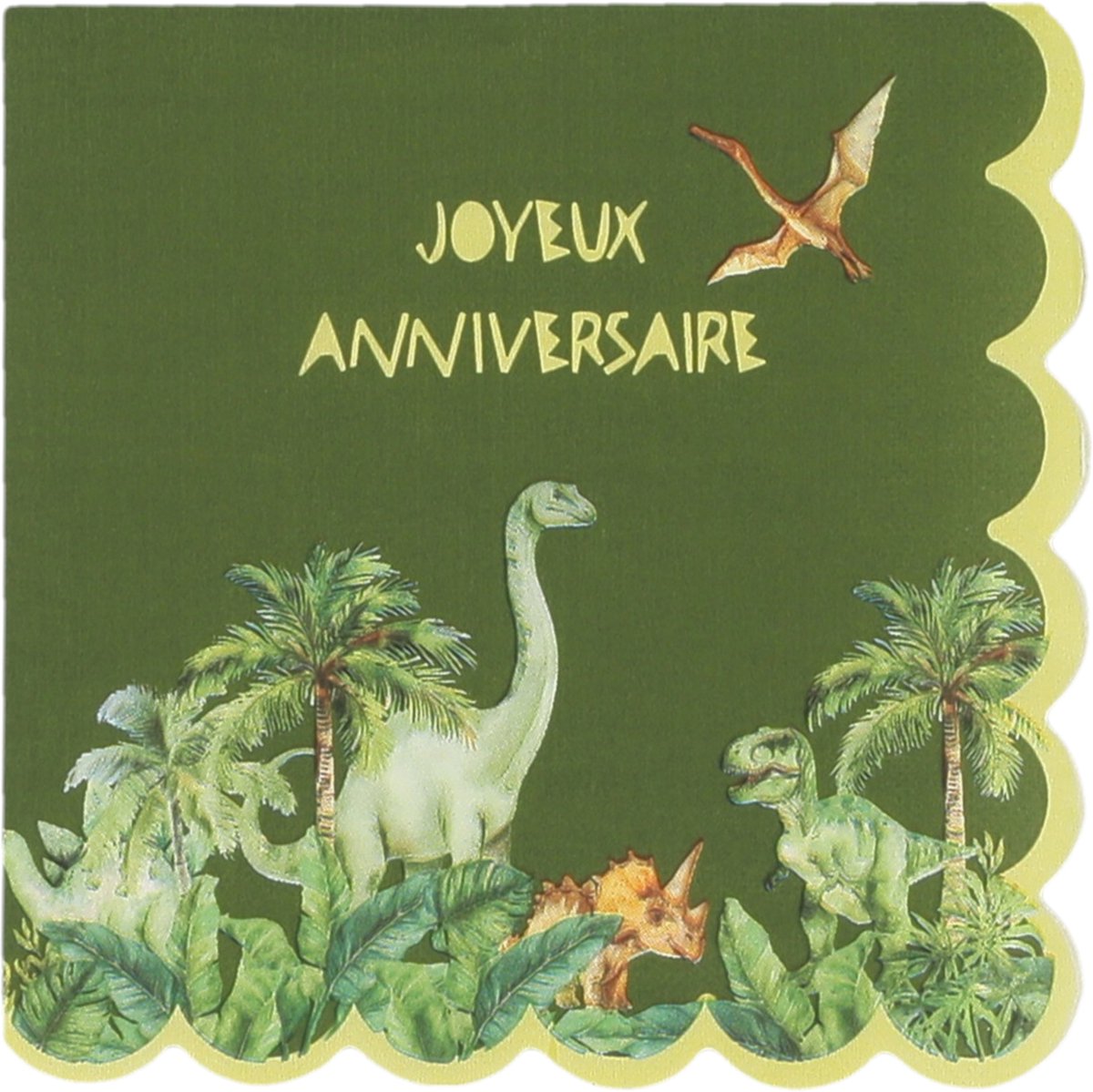 ARTYFETES - 10 vrolijke verjaardagsdinosaurus servetten 33x33 cm van geschulpt papier