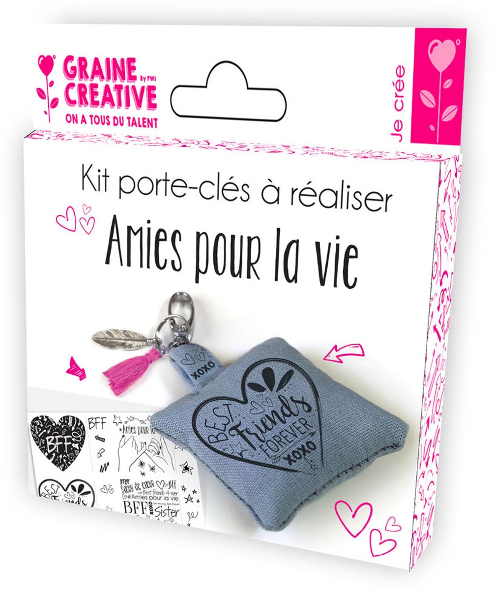 GRAINES CREATIVES - DIY Sleutelhanger "Vriendinnen voor het Leven" Kit, Kussen om te Personaliseren