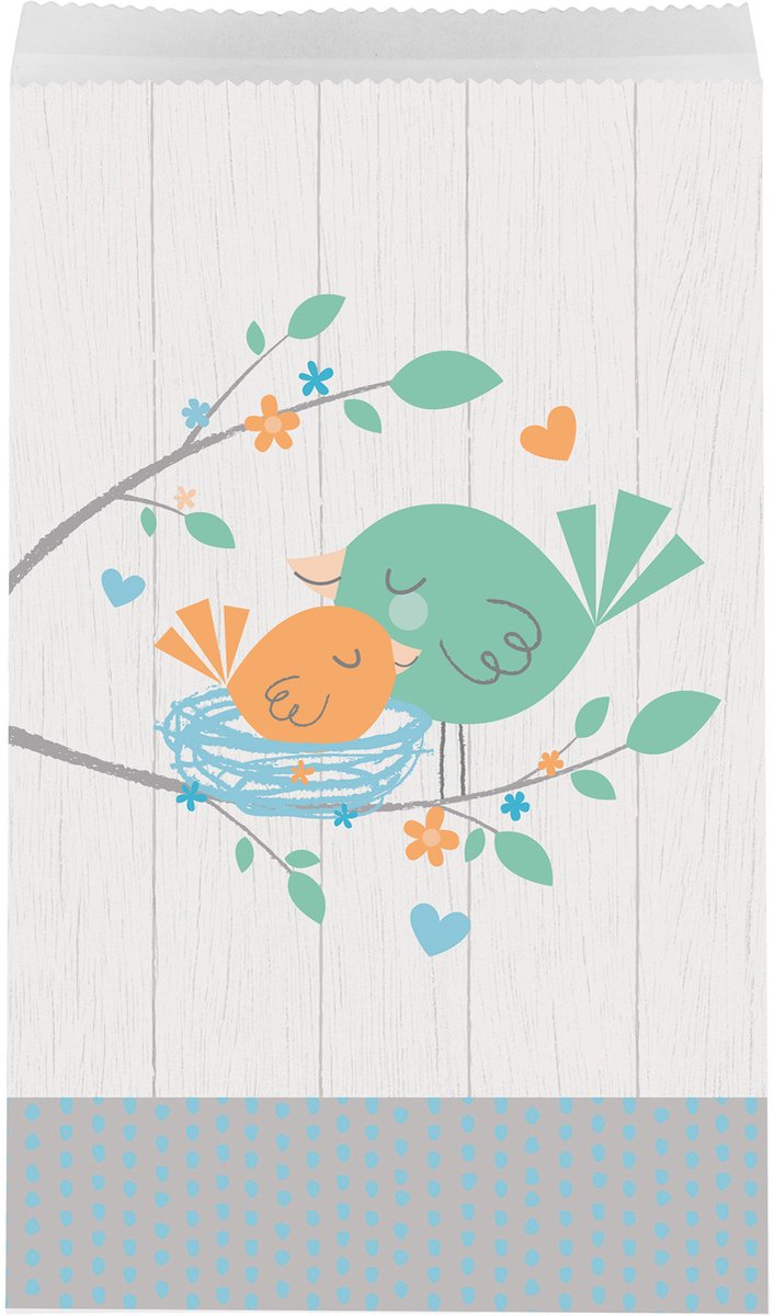 CREATIVE PARTY - 10 papieren zakjes hello baby blauw 20 x 11 cm cadeauzakjes