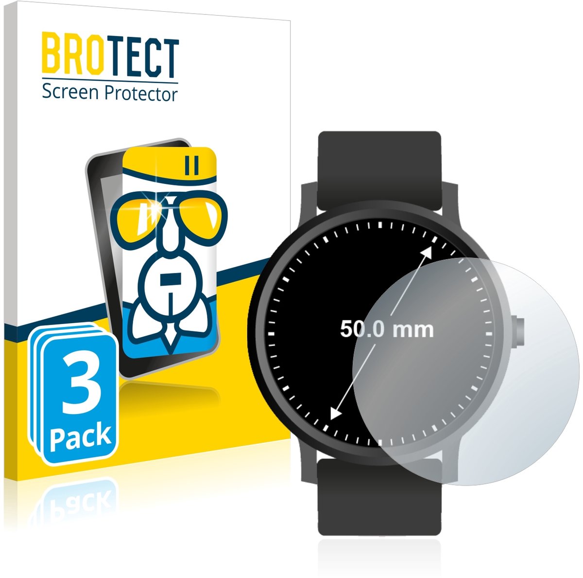Screenprotector 3 Stuks voor Horloges (Rond, ø: 50 mm) Beschermglas transparant