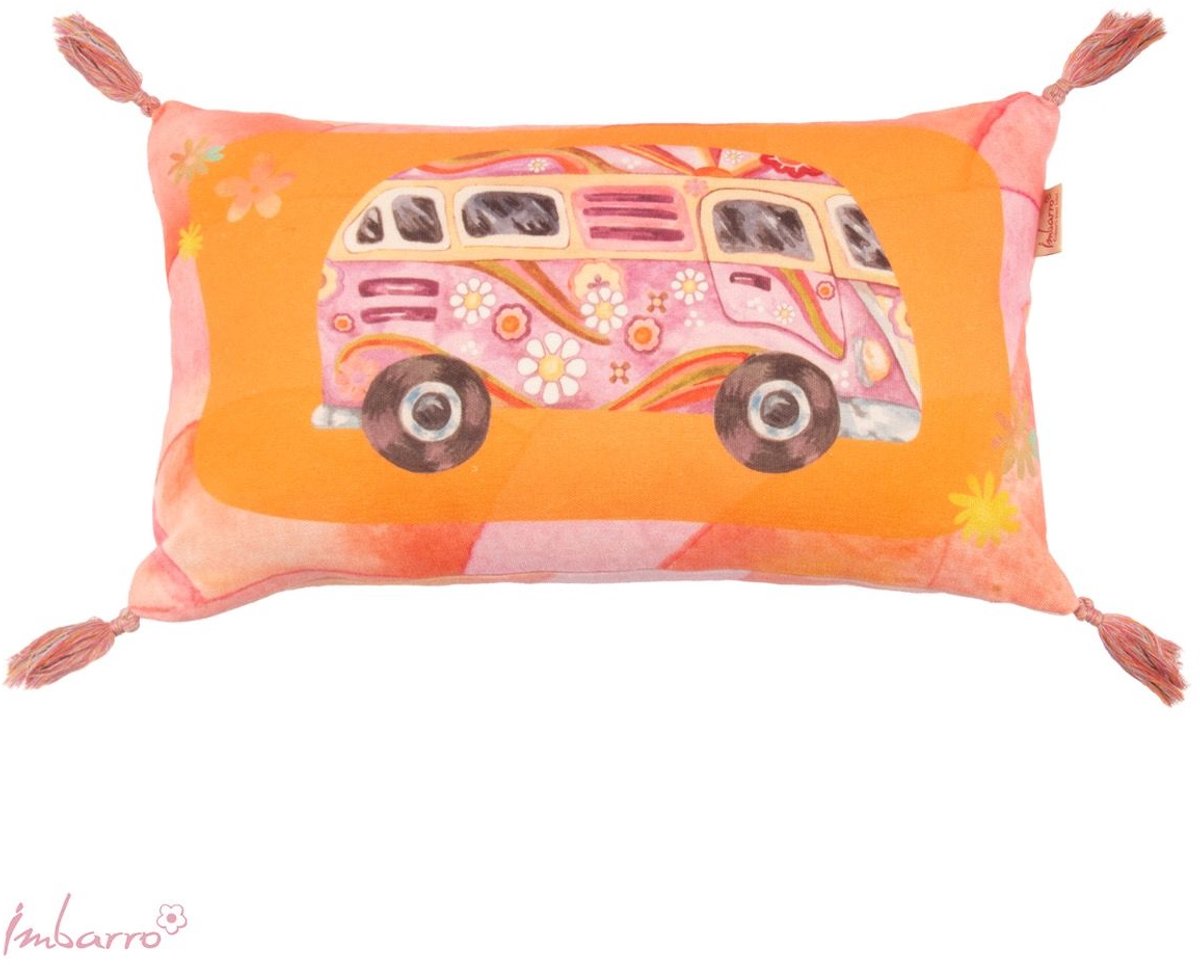 Imbarro Home & Fashion Imbarro - Kussen - Sierkussen - Buitenkussen - Retro - P.E.T Gerecycled plastic - Duurzaam - 30x50 - Flower Power Oranje