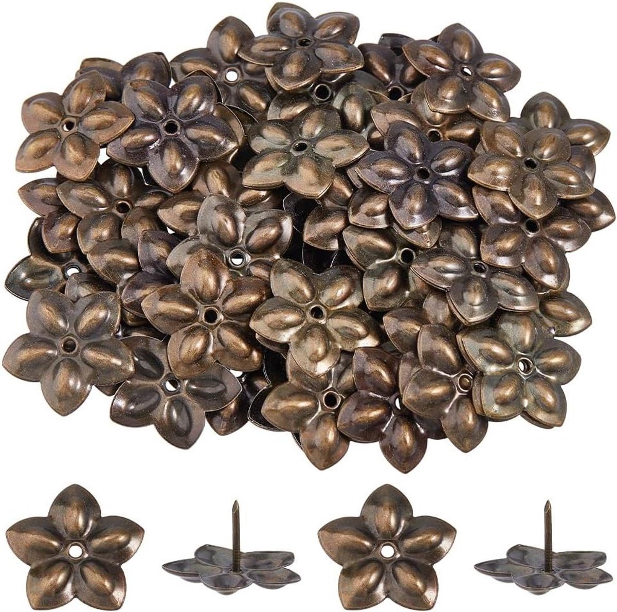 Allecto- Bekleding Tacks - Vintage - Antieke Bronzen - Decoratieve Tacks - Sofa Foam Nagels - Stoel Bed Meubels - Geschikt voor Decoratie - 100 Stuks - Bloem - Vintage Bekleding Nagels
