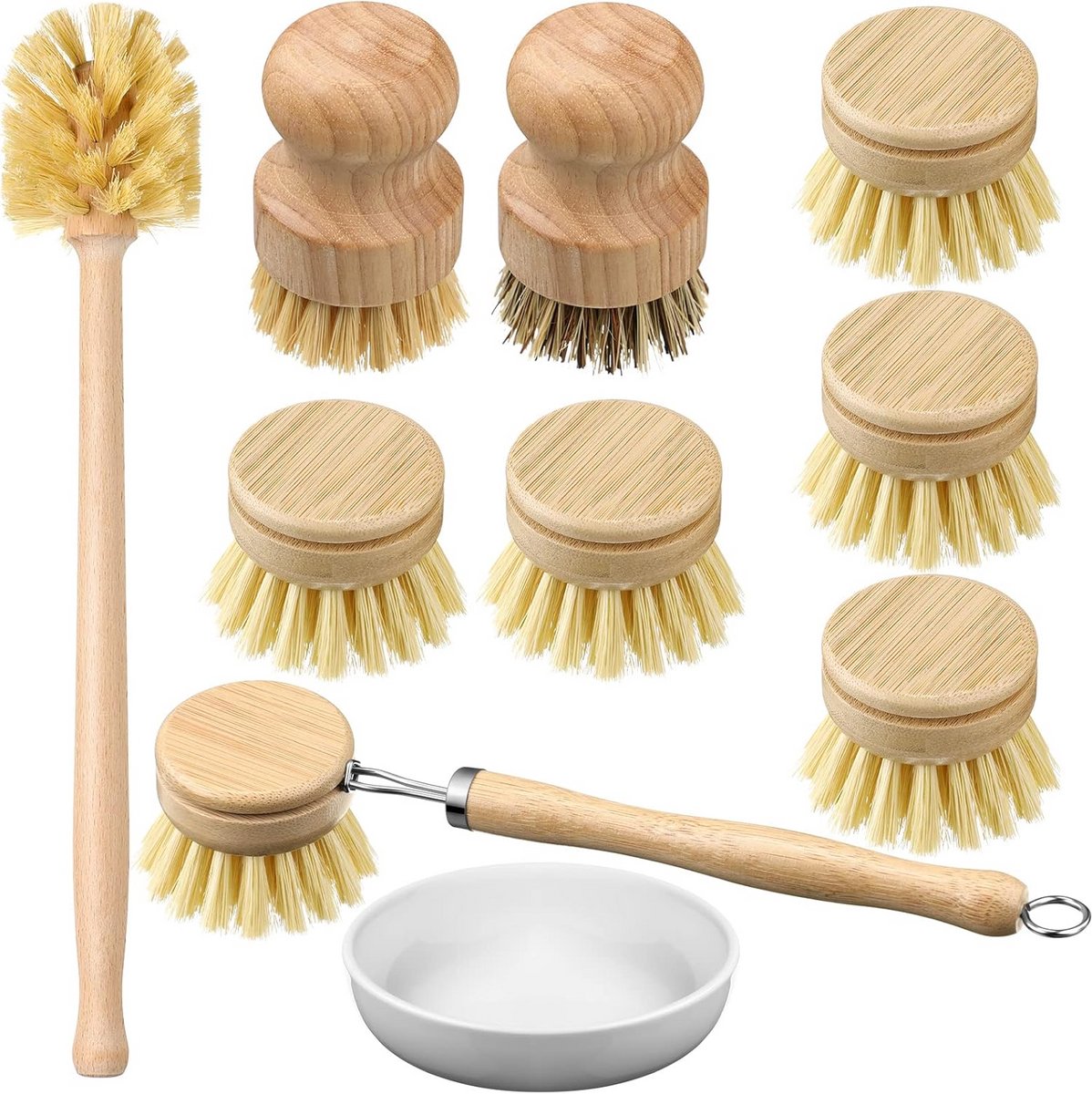 Houten afwasmopset bamboe met vervangbare koppen