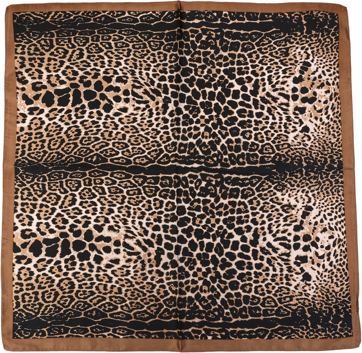 Dames sjaaltje - sjaal - vierkant - 70x70 cm - zwart - bruin - leopard - dierenprint - dames - satijn
