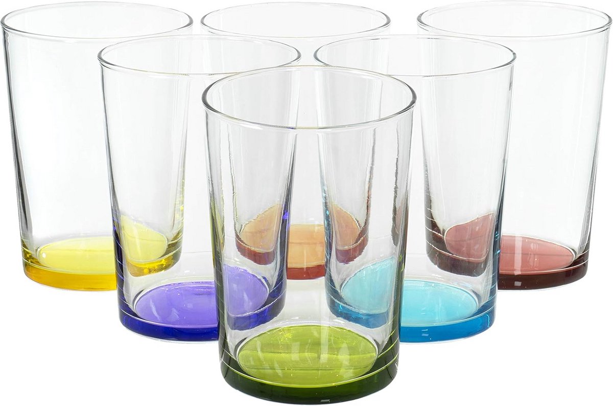 Veelkleurige grote drinkglazen 16 oz - Set van 6