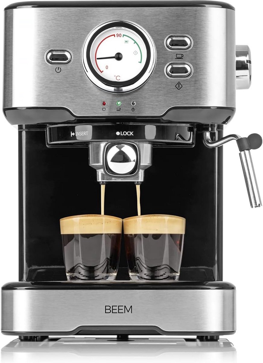 Espressomachine met klassiek design - Zeefdragermachine met 15 bar en professioneel melkschuimmondstuk voor koffiespecialiteiten