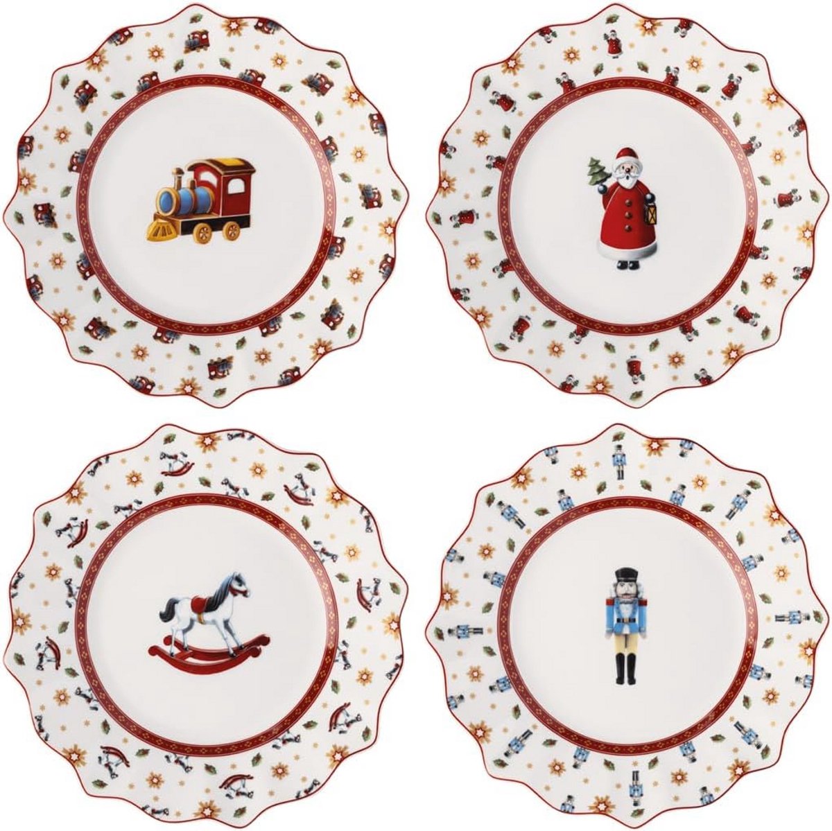 Kerst Bord Set - 4 Delig Porselein Diner en Broodbord