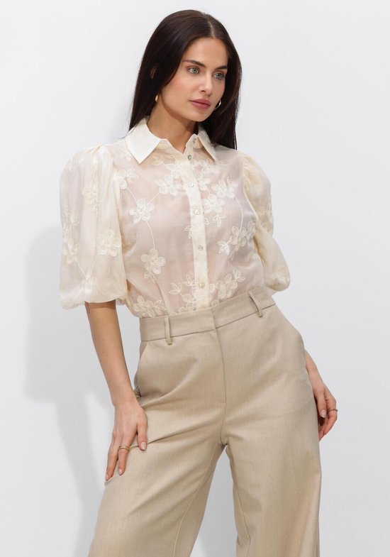 Kanten blouse met opstaande kraag in ecru | Witt