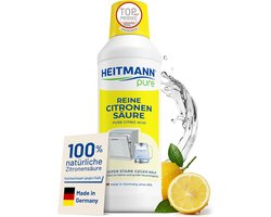 HEITMANN pure Pure Citroenzuur 500 ml, Effectieve kalkaanslagverwijderaar in keuken en badkamer, 100% natuurlijk citroenzuur, Ontkalker voor volautomatische koffiemachines, waterkokers en wasmachines, Voedselveilig