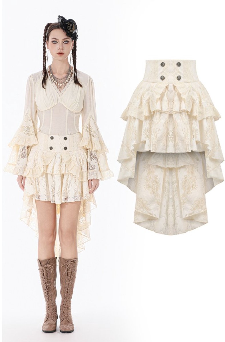 Dark in Love - Steampunk Lace High low rok - L - Creme