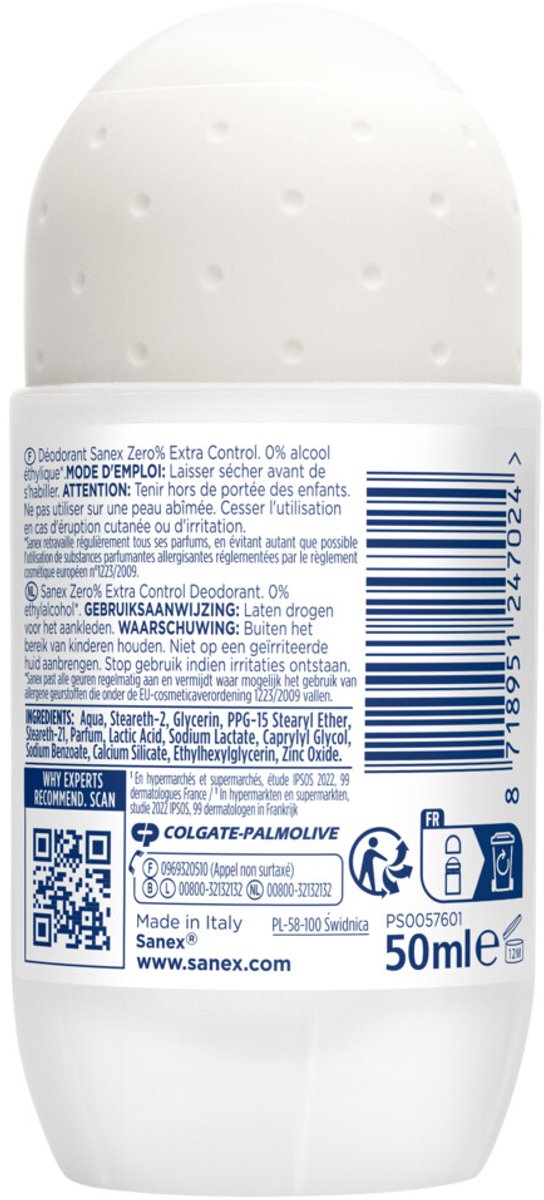 Bol.com Deodorant Roller Zero% Extra-control Sanex (50 ml) aanbieding