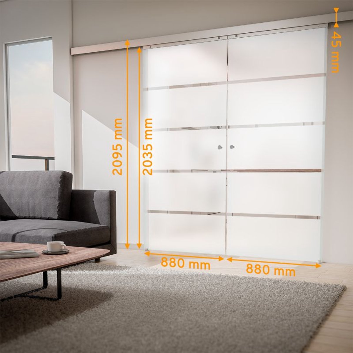 Schulte complete glazen dubbele schuifdeur - 176x203 - matglas - knopgreep - dubbele softclose