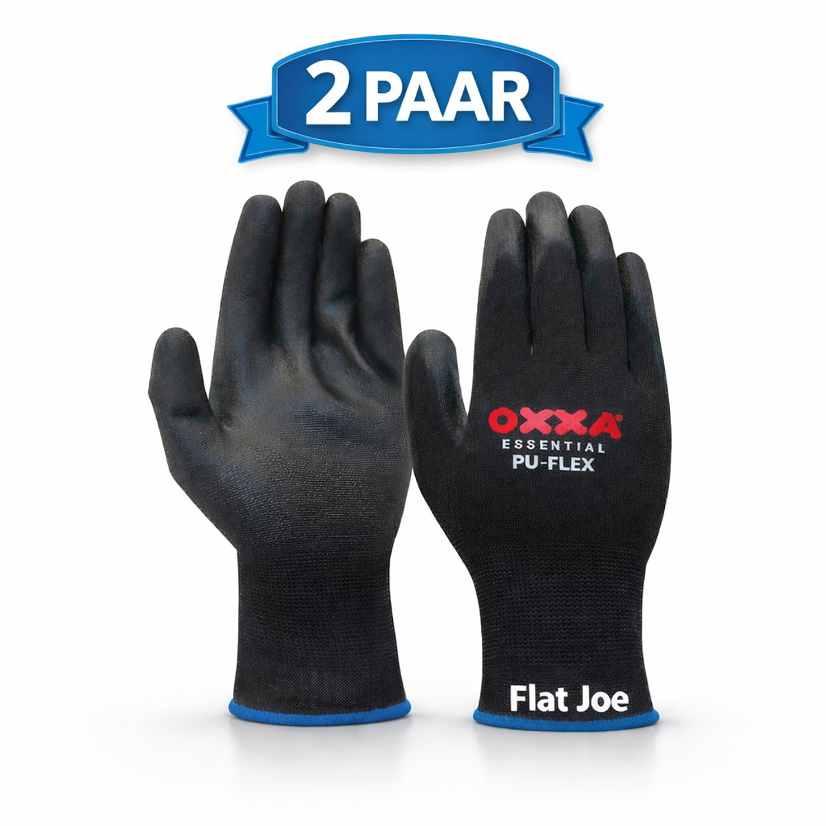 Flat Joe ® PU handschoen - zwart - maat M (8) - Set à 2 paar - PU-Flex werkhandschoenen voor in de tuin, magazijn of voor allround montagewerkzaamheden