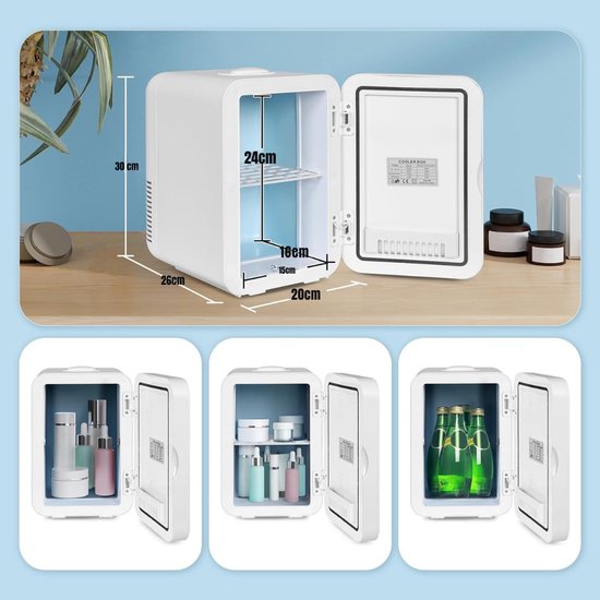Zyrex® Skincare Fridge - Mini Koelkast 8 Liter - Met Spiegel en Verlichting - Mini Fridge - Wit - ‎20cm x 26cm x 30cm — afbeelding 4