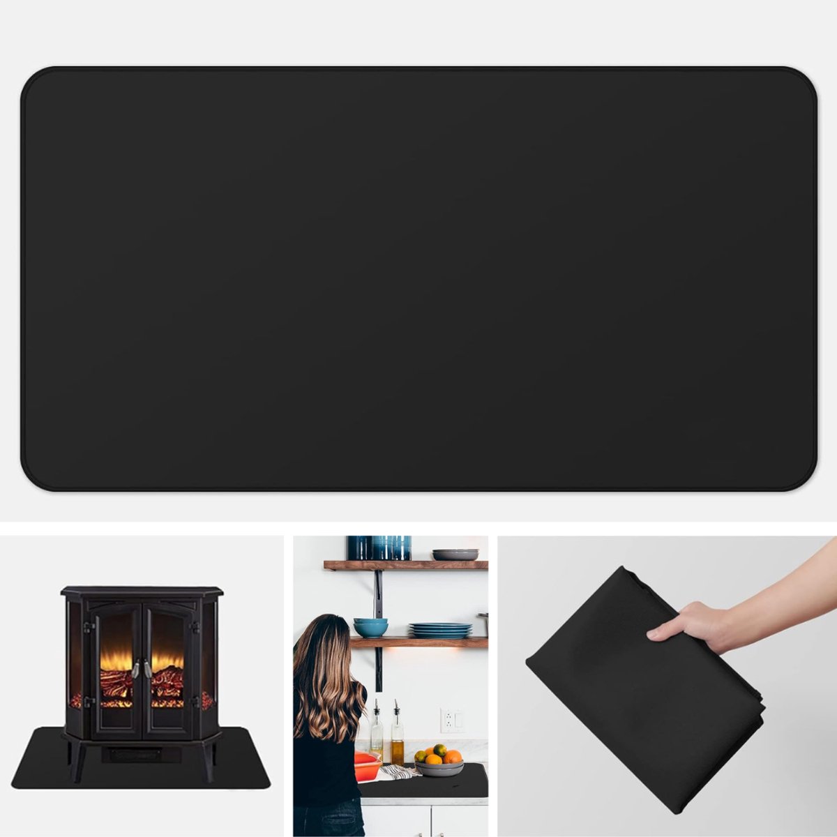 NBAP® Vuurvaste Mat - Hittebestendige Haardmat - Open Haard-Zwart