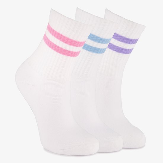 3 paar kinder sportsokken met strepen wit - Maat 35/38