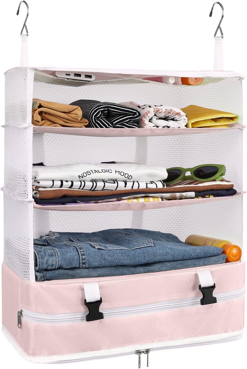 Opvouwbare Kast Organizer met 3 Planken en Haken voor Kleding en Accessoires