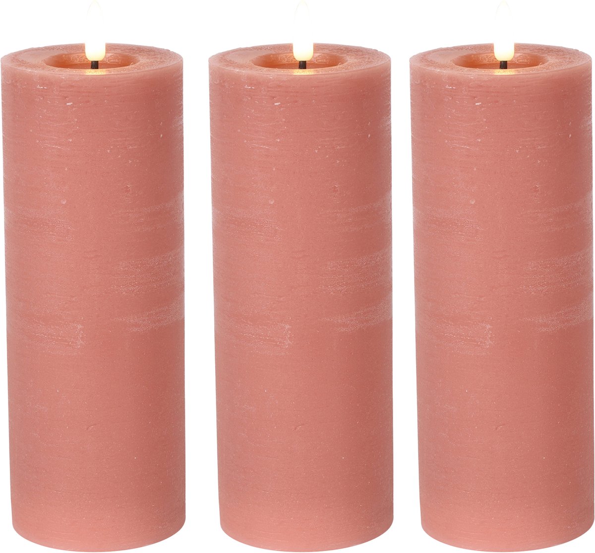 Countryfield Lyon LED kaars/stompkaars - 3x - roze - D7,5 x H20 cm - timer