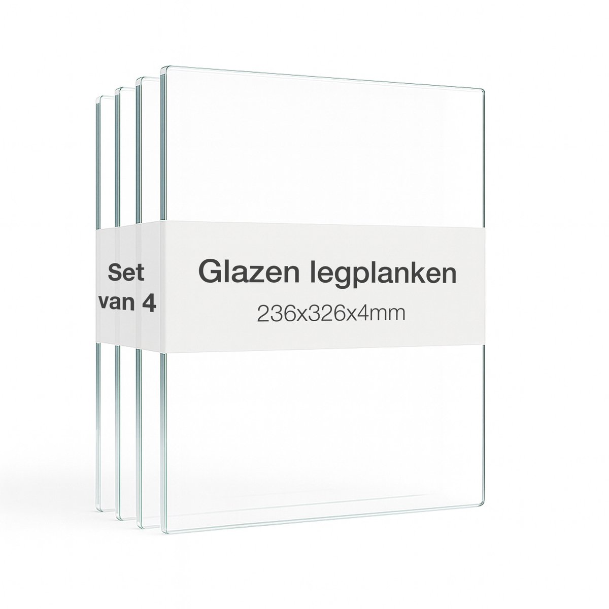 K-Möbel Glazen planken, 4-delige set incl. plankdragers & afdekkappen – transparant – voor staande vitrines met 1 deur