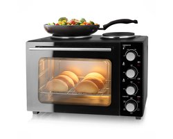 Emerio Mini-oven - 2 Kookplaten - 90-230ºC - Boven- & Onderwarmte - Heteluchtfunctie - Binnenverlichting - Draadrooster + Bakplaat - MO-125236.4 Zwart