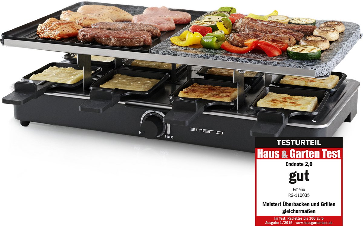 Emerio RG-110035 - Gourmetset met steengrill - 8 personen - Anti-aanbak laag - Grillpaten
