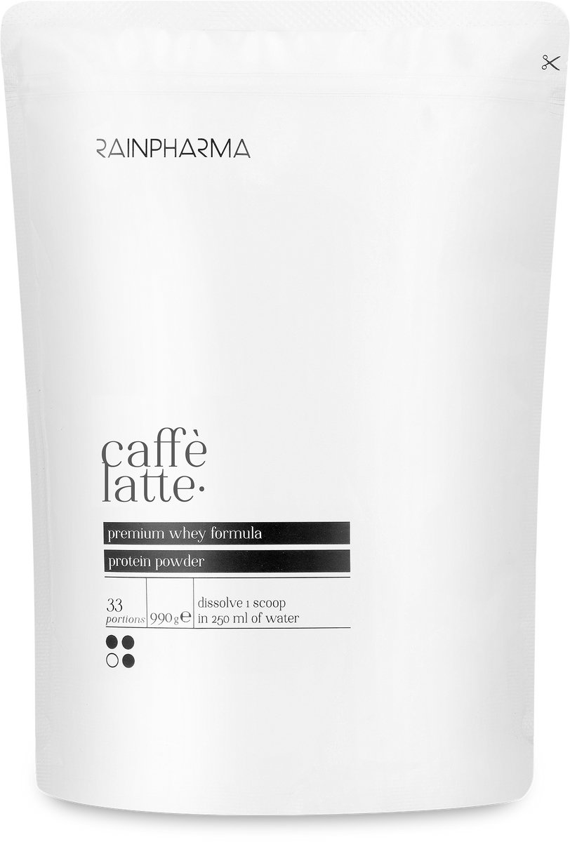 RainPharma Caffe Latte Eiwitpoeder - Eiwitshake 510g - Whey - Zonder Sucralose - Vegetarisch - 17 Porties - Koffie - 20 gram eiwitten