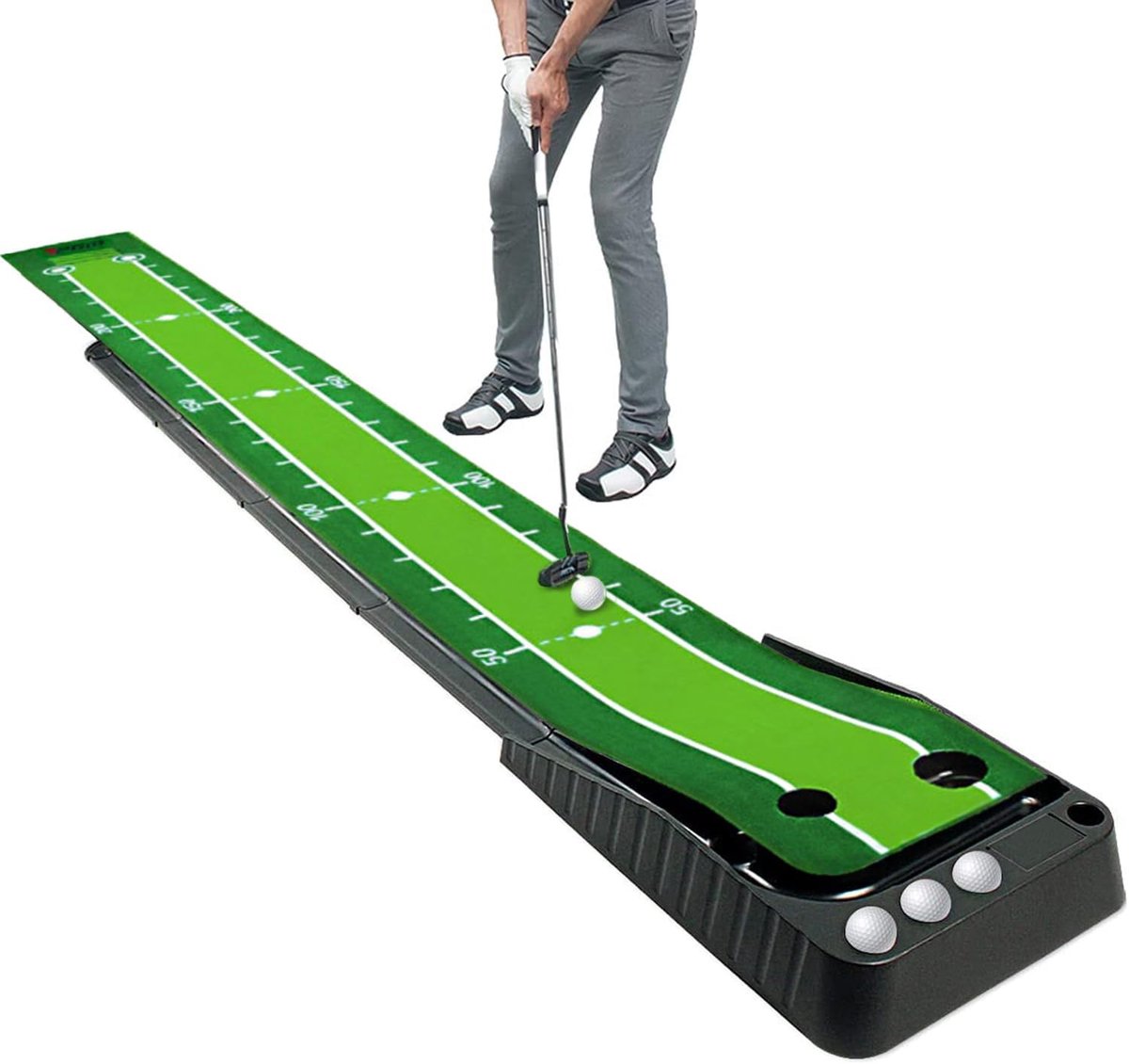 MELVRA Golf Putting Trainer - Golfmat met Automatische Balreturn - Golf Oefenmat - Inclusief 3 Golfballen - Voor Binnen & Buiten - Golfaccessoires - Beginners & Amateurs