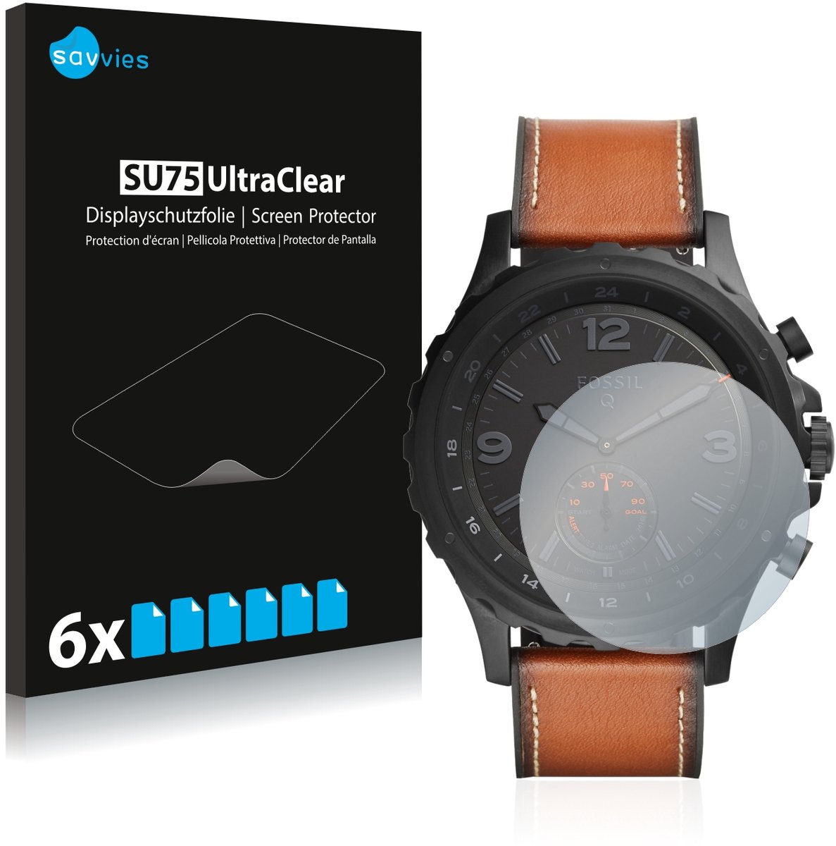 Savvies - Screenprotector voor Fossil Q Nate - Folie Beschermfolie transparant 6 Stuks