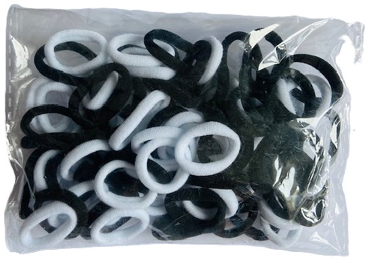Haarelastieken mini endless 50 stuks zwart wit combinatie