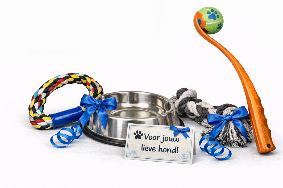 Dierboetiek - Cadeauset Voor Grote Honden - Speeltjes - Voer-/Drinkbak - Tennisbalwerper