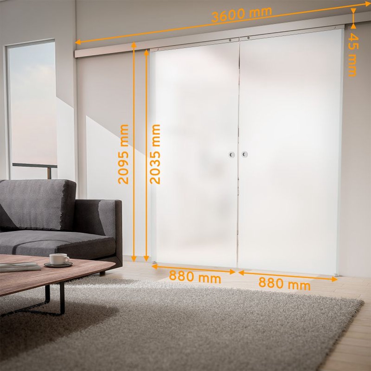 Schulte complete glazen dubbele schuifdeur - 176x203 - ondoorzichtig - rond greep-dubbele softclose