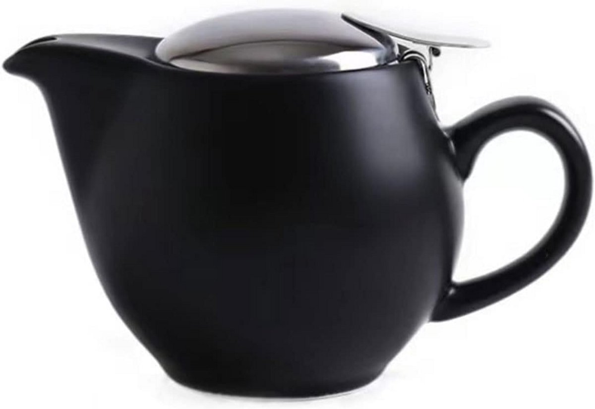 Kleine Zwarte Keramische Thee-pot met RVS Infuser, Hittebestendig - 350ml