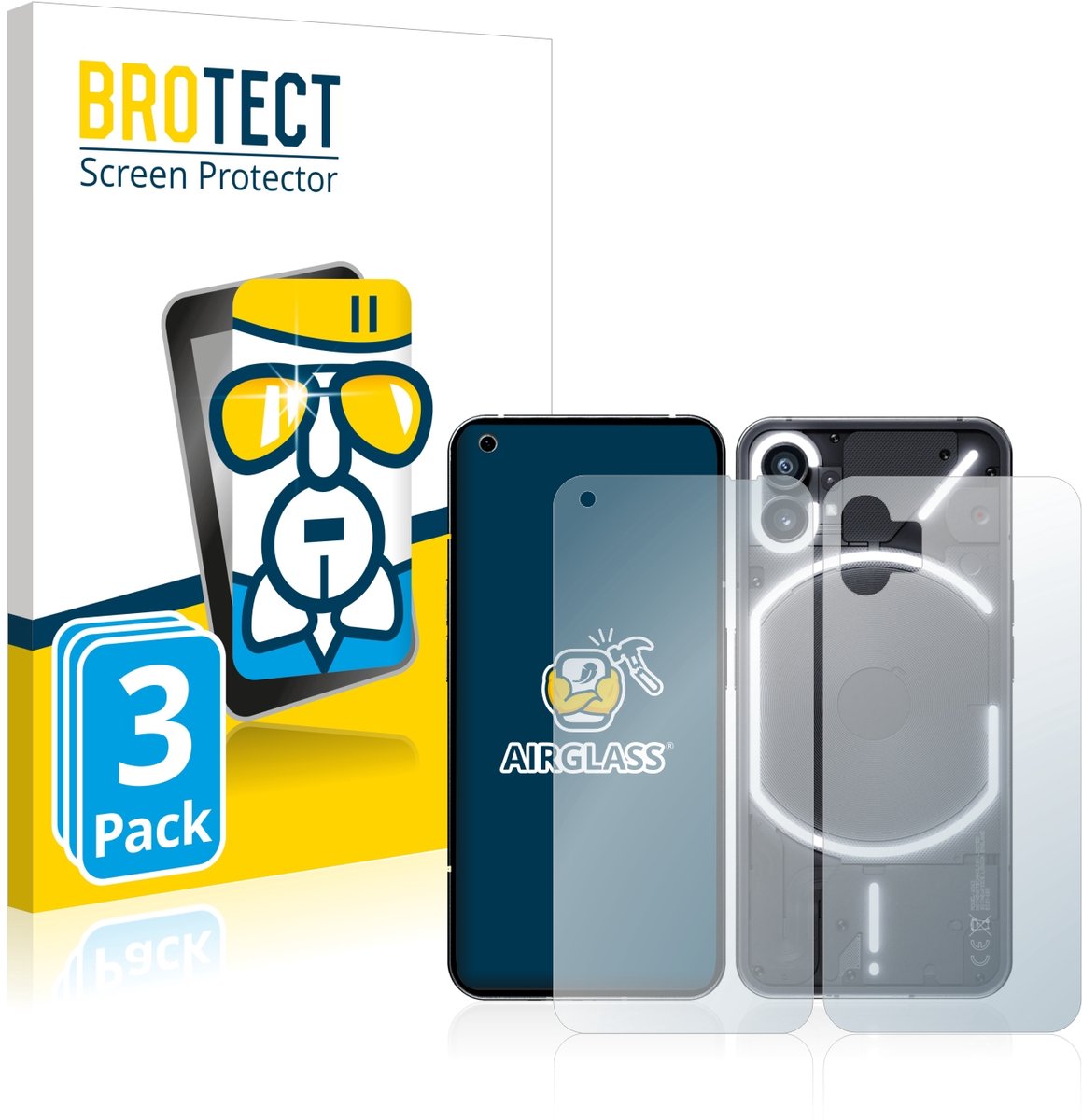 Screenprotector 3 Stuks voor Nothing Phone (1) (Voor+Achter) Beschermglas transparant