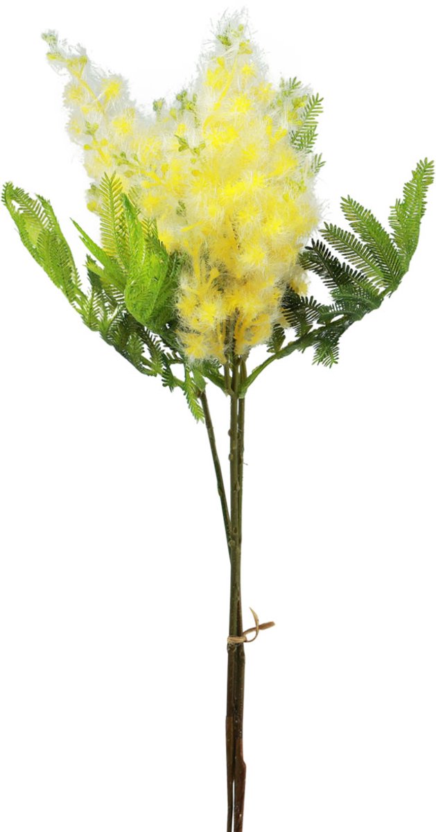 Viana Kunstplant Zilver Acacia Mimosa Geel Bloeiend 53cm 3 Stuks