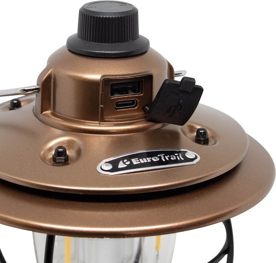 Eurotrail Orix Campinglamp - Oplaadbare Lamp - Buitenlamp - Koper - Warm en Wit Licht - Powerbankfunctie - Dimbaar — afbeelding 3
