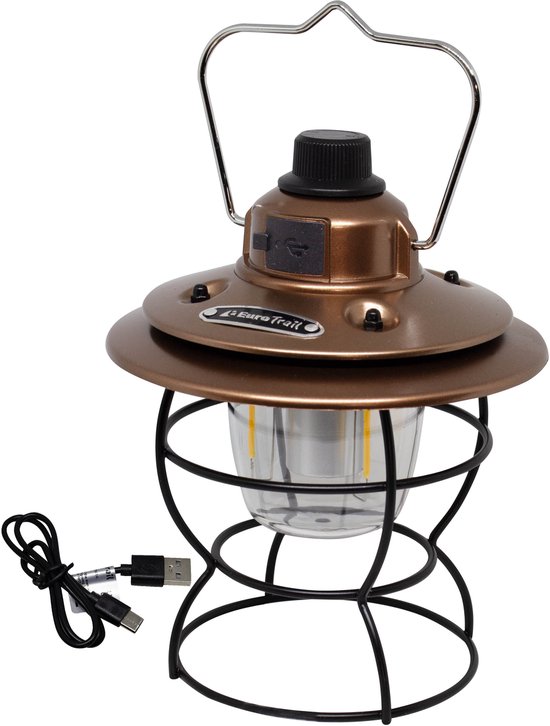 Eurotrail Orix Campinglamp - Oplaadbare Lamp - Buitenlamp - Koper - Warm en Wit Licht - Powerbankfunctie - Dimbaar — afbeelding 2