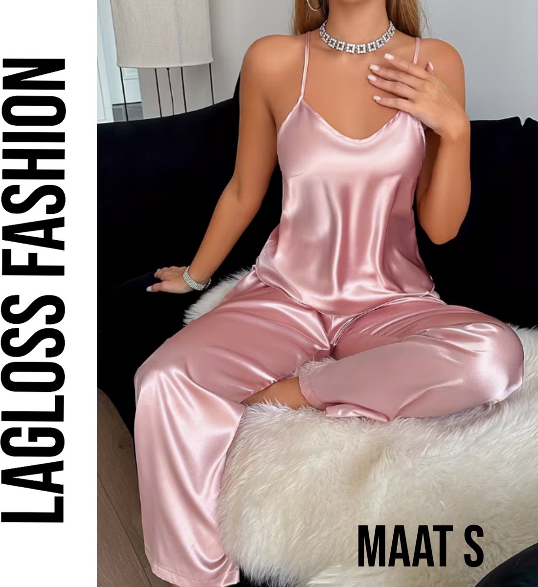 LaGloss® Roze Dames Pyjama Set – Camisole & Lange Broek Loungeset – Comfortabel – Nachtmode - Maat S